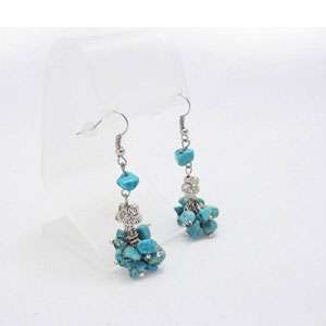 Turquoise Earrings With Flowr Metal Beads in Peshawar