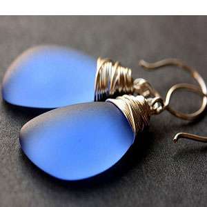 Sapphire Blue Seaglass Earrings in Pakistan